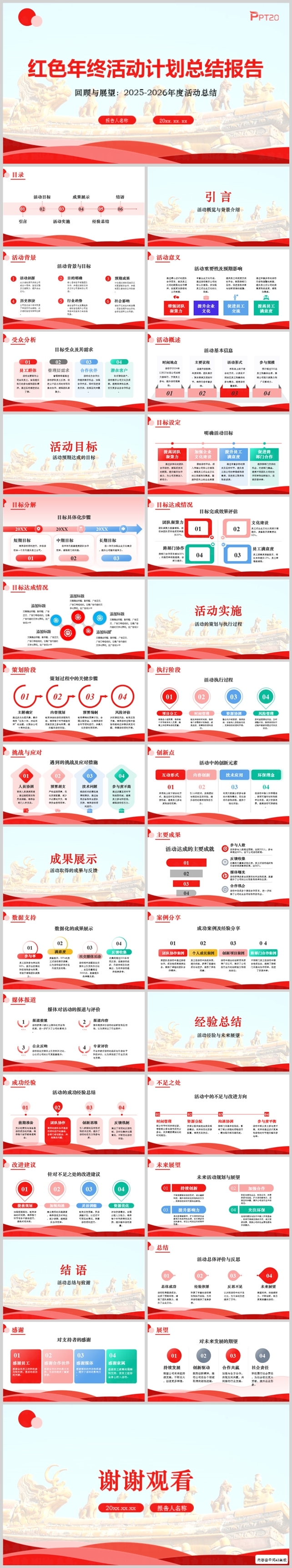红色年终工作计划总结汇报PPT